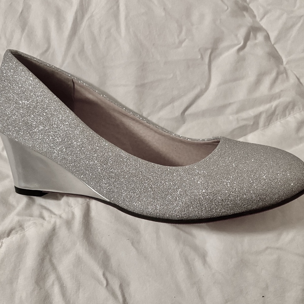 Silver Wedge Pumps, Size 43